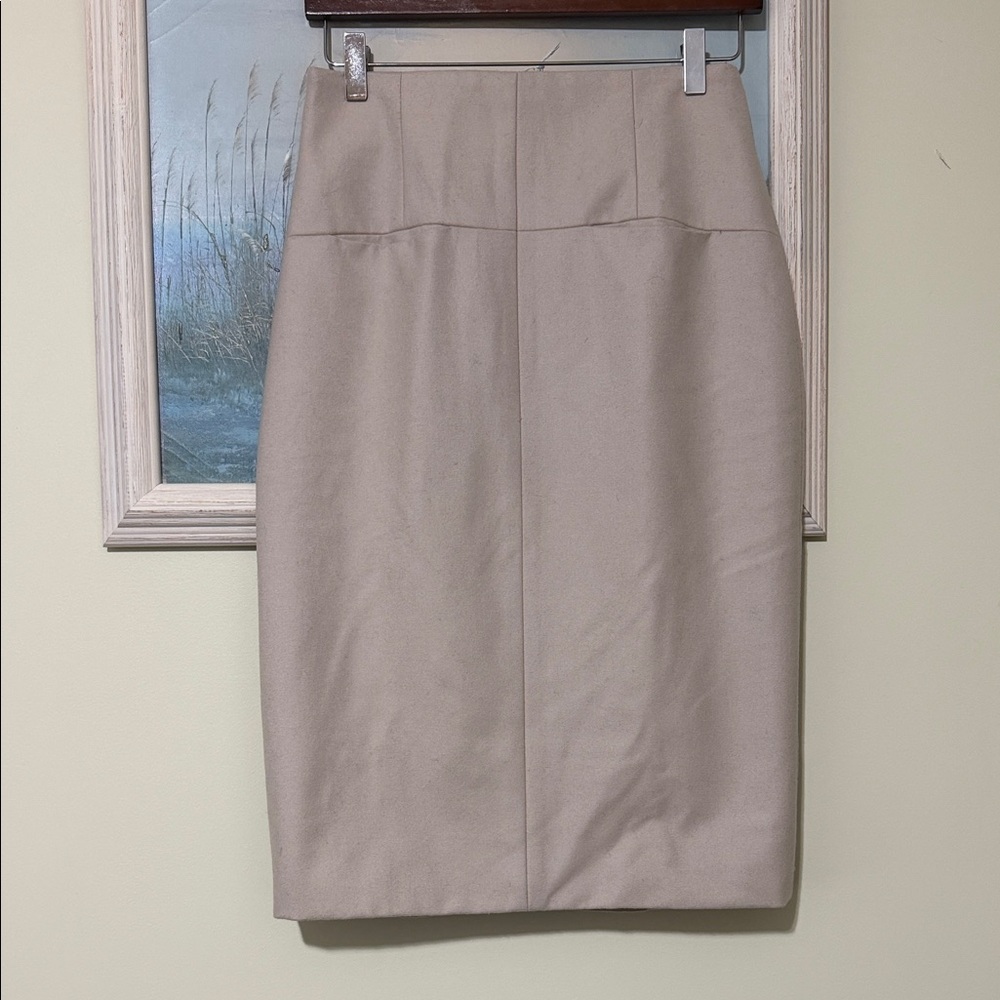 Lyn Devon wool light gray Tan zip back High Waist Pencil Skirt size 8